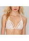 Beyaz Kadın Çiçek Dantel Lingerie Büstiyer Şeffaf Bralette Yastıksız Camiş Crossback Sütyen Üst Beyaz