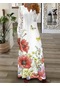 Kadın İlkbahar Ve Yaz Modası Yeni Dantel Uzun Kollu V Yaka Uzun Elbise Pembe