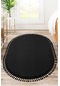 Oval Comfort Puffy Ponpon Saçaklı Peluş Yolluk Halı Siyah