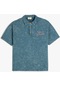 Koton Polo Yaka Tişört Yıkamalı İşlemeli Kısa Kollu Pamuklu Mavi 4skb10457tk