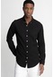 Tudors Slim Fit Uzun Kol Biyeli Yaka Düğmeli Keten Erkek Siyah Gömlek-26926-siyah