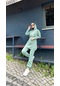 Sevda Kapşonlu Kısa Fermuarlı Sweat Pantolon Spor İkili Takım - 03059 - Çağla Yeşili