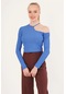Cottonmood 23254279 Poly.Kaşkorse Tek Omuz Yaka Ipli Crop Bluz Mavi - L