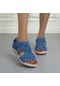 Lacivert Yaz Yuvarlak Burun Günlük Ayakkabı Velcro Düz Hafif Nefes Alabilen Sandalet Kadın Ayakkabı