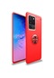 Kilifolsun Samsung Uyumlu Galaxy S20 Ultra Kılıf Yüzüklü Auto Focus Ravel Karbon Silikon Kapak Kırmızı