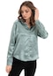 Kadın Mint Dökümlü Saten Gömlek-23607-mint