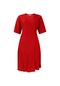 İkkb V Yaka Bel Moda Kadın Büyük Beden Elbise Kırmızı