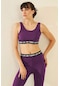 Tommy Life Açık Mor Yazı Şeritli Standart Kalıp U Yaka Kadın Spor Büstiyer - 97113 Açık Mor