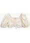 Koton Crop Bluz Keten Karışımlı Balon Kollu Büzgü Detaylı Bej 4skg60065aw