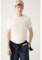 Avva Erkek Beyaz Bisiklet Yaka Standart Fit Normal Kesim Ribanalı Triko T-Shirt A31Y5133