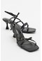Luvishoes Nebel Siyah Cilt Kadın Topuklu Sandalet