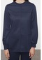 Tarz Kadın Modern Moda Normal Bel Boru Paça V Yaka Nervürlü Oversize Örme Alt-üst Takım Lacivert