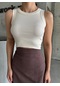 Bej Halter Yaka Fitilli Crop Atlet