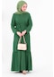 Beli Kemerli Bürümcük Elbise - Zümrüt Yeşili-1424-zümrüt Yeşili