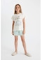Defacto Kız Çocuk Alice In Wonderland Boxy Fit Kısa Kollu Şortlu Pijama Takımı C8521a824smer99