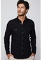 Tudors Slim Fit Uzun Kol Çift Cep Pamuk Keten Spor Yaka Siyah Erkek Gömlek-28838-siyah