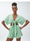 Koton Crop Yoga Tişört Müslin Kimono Görünümlü Bağlama Detaylı Yeşil 3sak10004nw 3SAK10004NW790