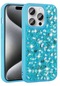 iPhone Uyumlu 15 Pro Kılıf Parlak Taşlı Tasarım Lopard Linea Kapak - Mavi Açık