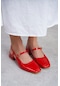 Harmony Kırmızı Rugan Küt Burun Kemer Detay Kısa Topuklu Kadın Babet