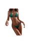 Düz Renk Yular Boyun Üçgen Bölünmüş Kadın Bikini Seti Tavuskuşu Yeşili