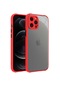 Mutcase - İphone Uyumlu İphone 12 Pro Max - Kılıf Kenarları Tırtıklı Renkli Düğmeli Kaff Kapak - Kırmızı