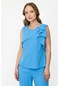 Ekol Sıfır Yaka Fırfırlı Kolsuz Mavi Kadın Bluz 24ekl01210
