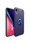 Noktaks - iPhone Uyumlu Xr 6.1 - Kılıf Yüzüklü Auto Focus Ravel Karbon Silikon Kapak - Mavi