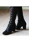 Ikkb Sonbahar Kış Büyük Beden Kalın Topuklu Bayan Çizmeler Siyah