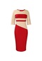 Büyük Beden Kadın Çeyrek Kol Renk Blok Elbise - Kırmızı