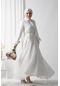 Şifon Elbise-beyaz-1523-gül Kurusu