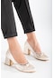 Fiyonk Taş Detaylı Saten Ten Büyük Numara Kadın Ayakkabısı Topuklu-2569-ten