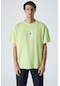 GRIMELANGE Yummy Erkek Bisiklet Yaka Baskı Detaylı %100 Organik Pamuk Kısa Kol Açık Yeşil T-shirt Açik Yeşil