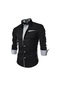 Ikkb Yeni Moda Casual Erkek Renk Uyumlu Uzun Kollu Gömlek Siyah