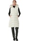 Kadın Beyaz Kürk Kapşonlu Cepli Uzun Şişme Yelek-28769-beyaz