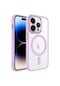 Ekılıf - İphone 14 Pro Uyumlu Kılıf Wireless Şarj Özellikli Krom Magsafe Silikon Kapak - Pembe Açık