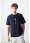 Tommy Life Lacivert Pamuklu Kalın Yumuşak Dokulu Oversize Fit Baskılı Erkek T-shirt - 88373 Lacivert
