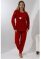 Fawn 5005 Peluş Welsoft Polar Kışlık Yumoş Kadın Pijama Takımı Kırmızı