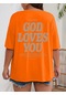 Good Loves You Baskılı Oversize Tshirt Turuncu
