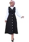 Kadın Siyah Önü Düğmeli Kuşaklı Jile Elbise-30587-siyah