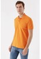 Erkek Oranj Basic Düz Pamuk Slim Fit Dar Kesim Kısa Kollu Polo Yaka Tişört