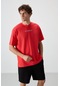 Tommy Life Fiesta Pamuklu Kalın Yüzeyi Dokulu Oversize Fit Baskılı Erkek T-shirt - 88364 Kirmizi