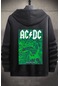 Ac Dc Baskılı Kapüşonlu Sweatshirt Siyah