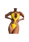 Ikkb Yeni Düz Renk İnci Zincir Yular Boyun Sıkı Tek Parça İçi Boş Üçgen Kadın Mayokini Sarı