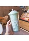 Yaratıcı Kore Plastik Bardak Çift Katmanlı Büyük Kapasiteli Saman Ins Su Isıtıcısı Kız Ev Ofis Kahvaltı Süt Meyve Suyu Fincanı-550Ml 9298 Green