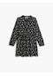 Koton Uzun Kollu Çiçekli Elbise Dik Fırfırlı Bağlamalı Yaka Midi Boy Siyah Desenli 4sal80047ık 4SAL80047IK9D9
