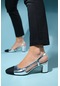Luvishoes S3 Gümüş-siyah Burnu Kapalı Kalın Topuklu Sandalet