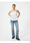Koton İspanyol Paça Kot Pantolon Yırtmaç Detaylı Dar Kesim Yüksek Bel - Victoria Slim Jeans Orta İndigo 4sal40189md 4SAL40189MDMID