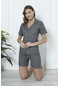 Mirano 1201 Pegasus Kumaş Düğmeli Şortlu Likralı Kadın Pijama Takımı Füme