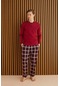 Erkek Penye Pamuk Regular Kalıp Üç Düğme Yuvarlak Yaka Pijama Takımı 6300-bordo