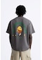 The Champ Clothing Bisiklet Yaka Petit Jardinier Baskılı Oversize Füme Erkek T-shirt Füme